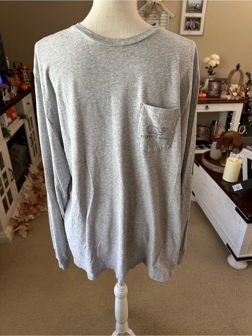 Vineyard Vines Men's Long Sleeve Pocket Tee - Light Gray